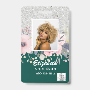 Badge PHOTO-ID Carte employé VIP Fleurs Pailletées Fémin