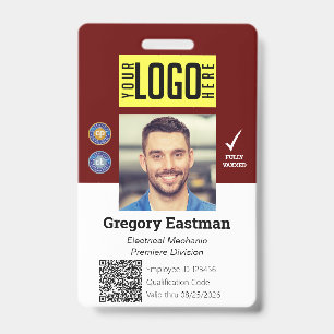 Badge photo ID Code QR employé Rouge Blanc