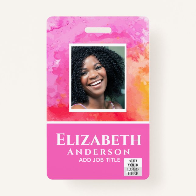 Badge PHOTO-ID Employé VIP PASS Aquarelle Résumé (Devant)