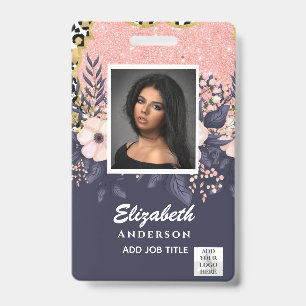 Badge PHOTO ID EMPLOYÉ VIP PASS Fleurs de Parties scinti