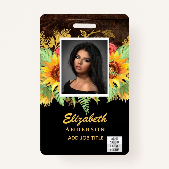 Badge PHOTO ID EMPLOYÉ VIP PASS Tournesols RUSTIQUES (Devant)
