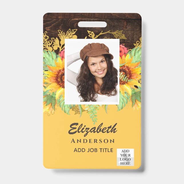 Badge PHOTO ID EMPLOYÉ VIP PASS Tournesols RUSTIQUES (Avant)
