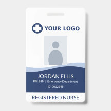 Badge photo ID infirmière bleu marine avec logo de