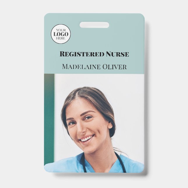 Badge photo ID infirmière sarcelle logo simple (Avant)