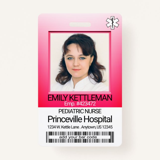 Badge Photo Médicale - Infirmière - Rose (Devant)