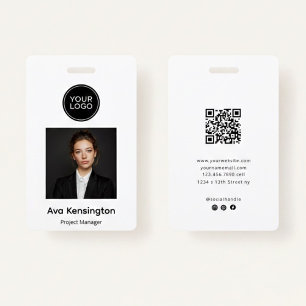Badge Photo Moderne avec Logo Nom de l'Employé Personn