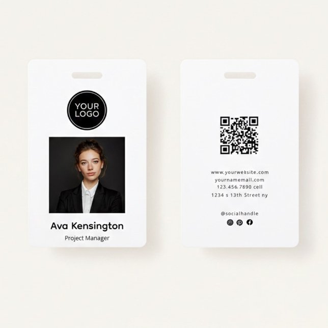 Badge Photo Moderne avec Logo | Nom de l'Employé Personn (Créateur téléchargé)