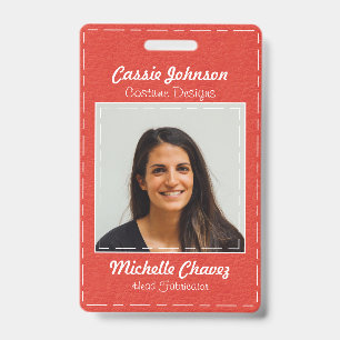 Badge Photo moderne en cuir rouge blanc pointillé Faux