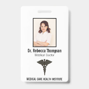Badge Photo noir simple et professionnel du caducée médi