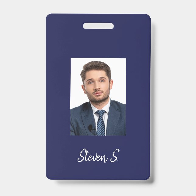Badge photo nom couleur bleu marine blanc (Avant)