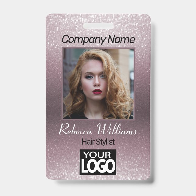 Badge Photo - Or rose avec faux strass (Avant)