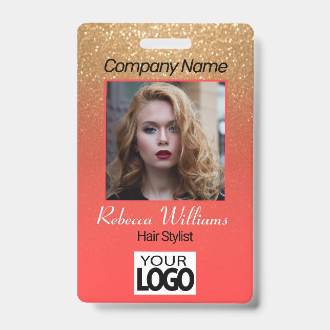 Badge Photo - Paillettes Corail et Or (Avant)