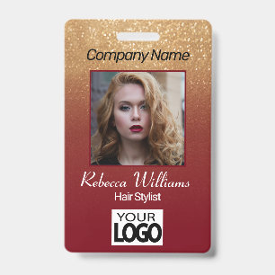 Badge Photo - Paillettes Rouge Foncé et Or