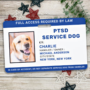 Badge Photo personnalisée Bleu Blanc PTSD Service Chien
