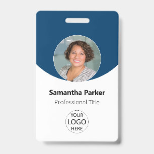 Badge Photo Personnalisée Bleue, Logo, Code Barque Emplo