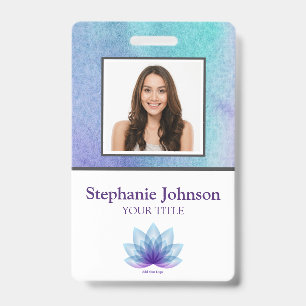 Badge Photo personnalisée Code barre logo Turquoise ID