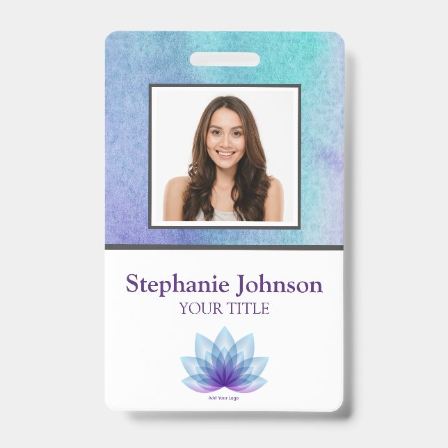 Badge Photo personnalisée Code barre logo Turquoise ID S (Avant)