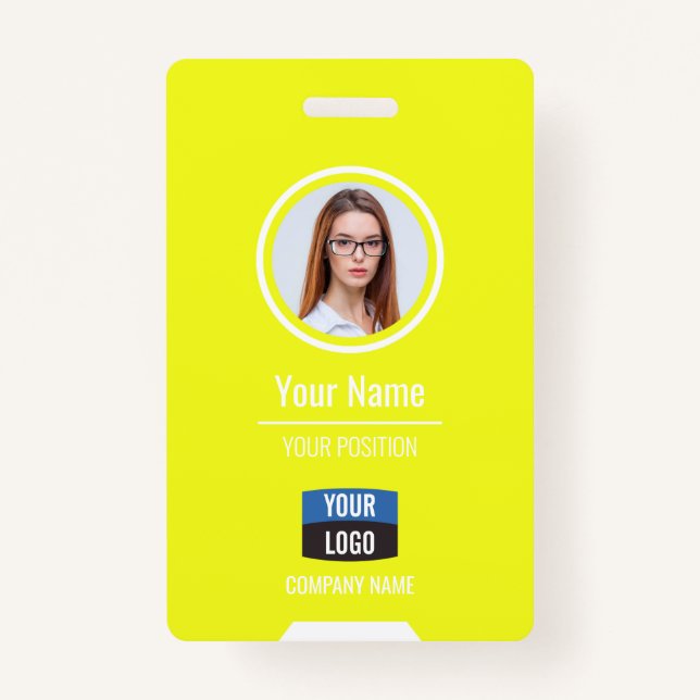 Badge Photo personnalisée de l'employé, Code barre, Logo (Devant)