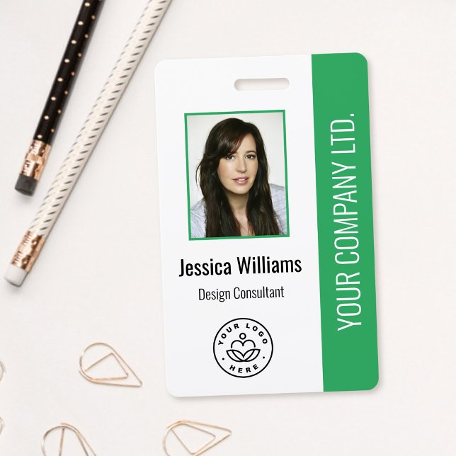 Badge Photo personnalisée de l'employé, Code barre, Logo (Créateur téléchargé)