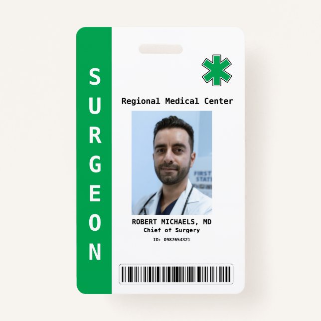 Badge Photo personnalisée de l'employé, nom, code barre, (Devant)