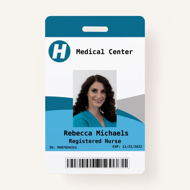 Badge Photo personnalisée de l'employé, nom, code barre, (Devant)