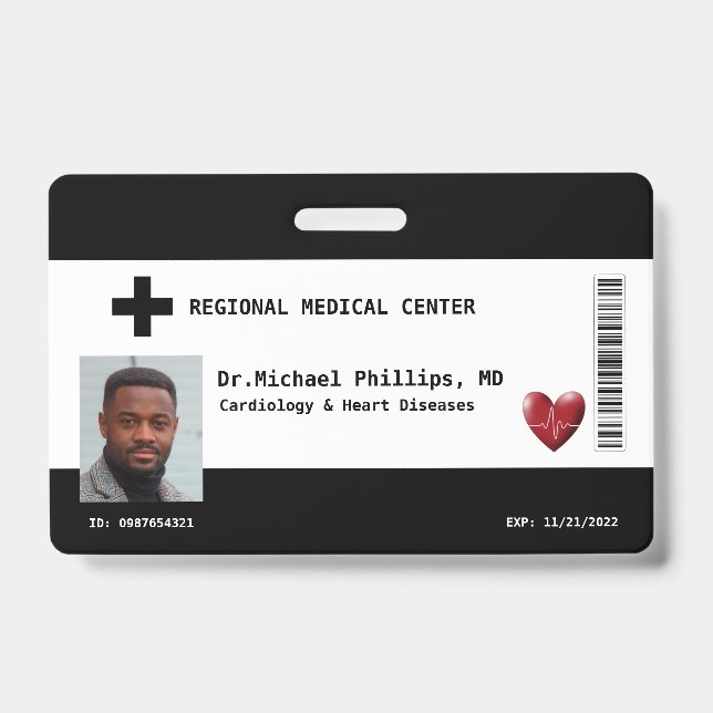 Badge Photo personnalisée de l'employé, nom, code barre, (Front)