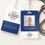 Badge Photo personnalisée Logo Moderne Style Marine Bleu<br><div class="desc">Badges de nom magnétique bleu et blanc de la marine avec photo et logo. Transformez votre identité de marque avec nos étiquettes magnétiques en noir et blanc, conçues pour présenter votre photo et votre logo dans un format élégant. Idéal pour les professionnels modernes, ces étiquettes de nom ne sont pas...</div>