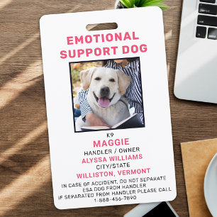 Badge Photo personnalisée Support émotionnel Dog ID Badg