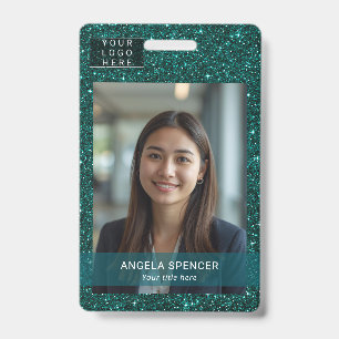 Badge photo professionnel avec paillettes sarcelle