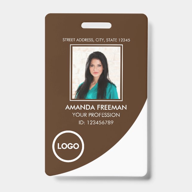 Badge Photo professionnelle moderne blanche et Brown des (Front)