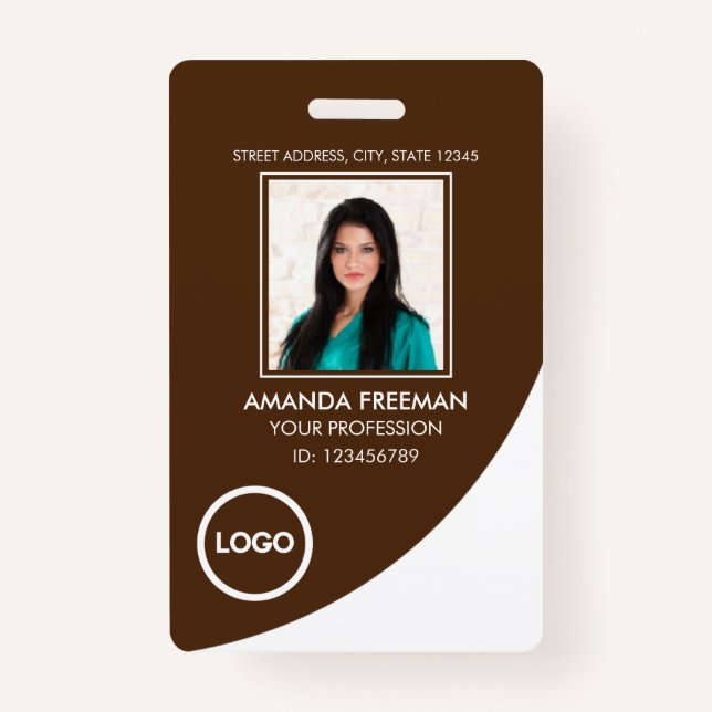 Badge Photo professionnelle moderne blanche et Brown des (Devant)
