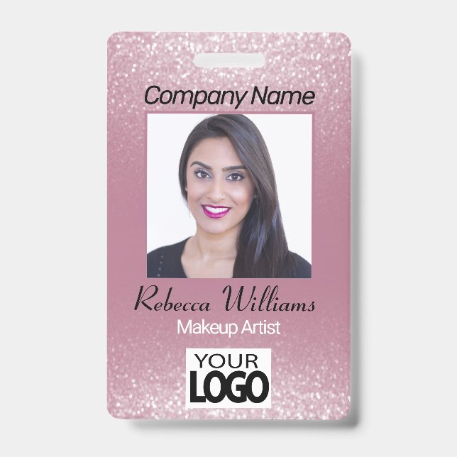 Badge Photo - Rose Pailleté Rose (Avant)