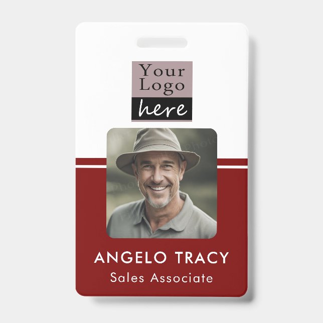 Badge photo simple avec nom et logo d'entreprise (Avant)