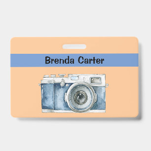 Badge Photographe avec appareil photo vintage avec nom