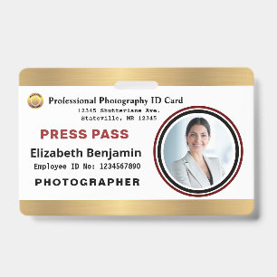 Badge Photographe Média Employé Passe Carte d'identité