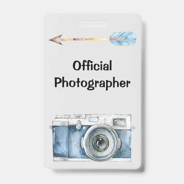 Badge Photographe officiel avec caméra Vintage (Face)