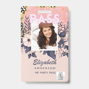 Badge PIASSE Photo ID - Fleurs Féminines Pailletées Tend