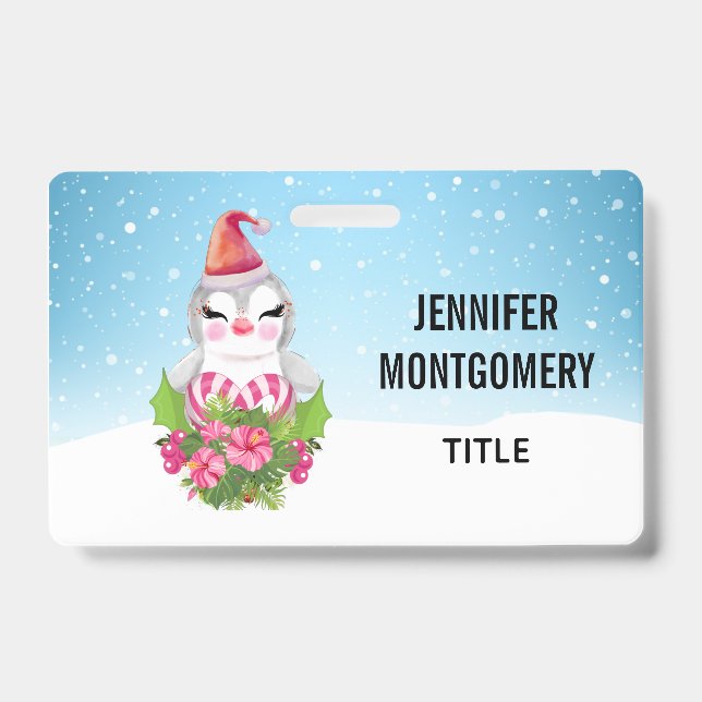 Badge Pingouin de Noël mignon à Santa Hat (Avant)