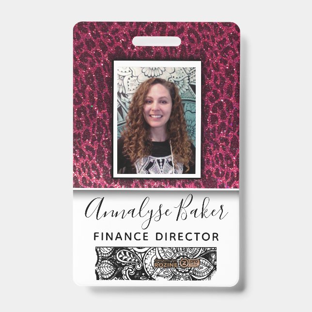 Badge Pink Cheetah Parties scintillant infirmière profes (Avant)