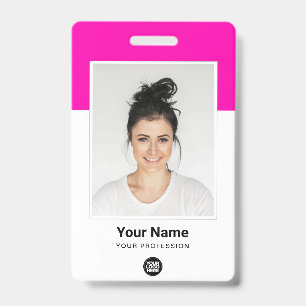 Badge Pink Employé énorme Photo Qr Bar Code Nom du logo