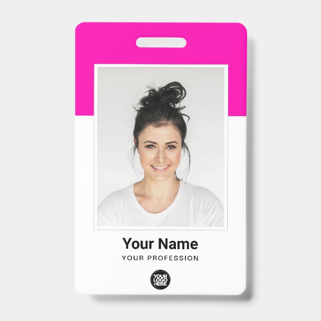 Badge Pink Employé énorme Photo Qr Bar Code Nom du logo (Avant)
