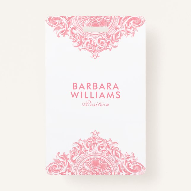 Badge Pink Girly Ornate Ornament (Devant)