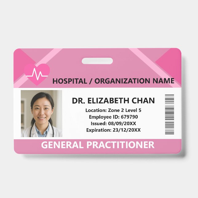 Badge Pink Hospital Doctor Nurse Care Security Photo ID (Face)