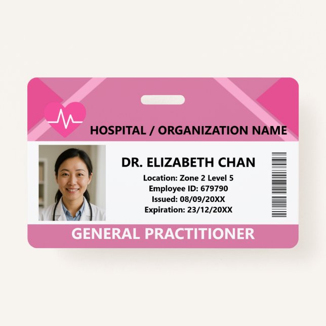 Badge Pink Hospital Doctor Nurse Care Security Photo ID (Devant)