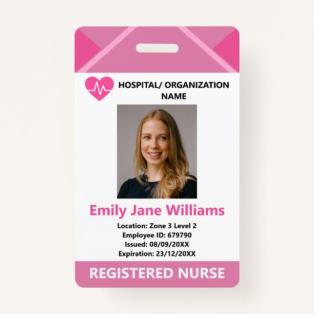 Badge Pink Medical Doctor Nurse Aged Security Photo ID (Devant)