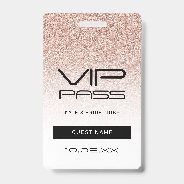 Badge Pink Ombre Parties scintillant Bachelorette VIP Pa (Front)