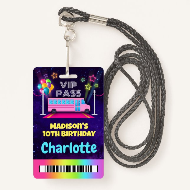 Badge Pink Party Bus Pass VIP Lanyard (Devant avec lanière)