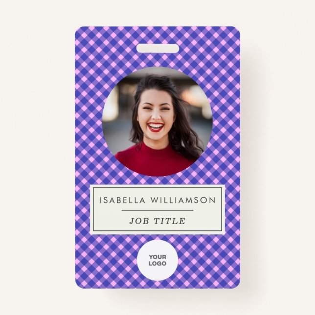 Badge Pink Purple Plaid Employé Photo ID Entreprise (Devant)