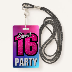 Badge Pink Sweet 16 Anniversaire Carte d'identité d'invi