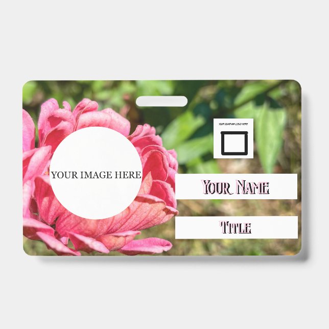 Badge Pink Zinnia Flower Custom Image Logo Nom Titre (Front)